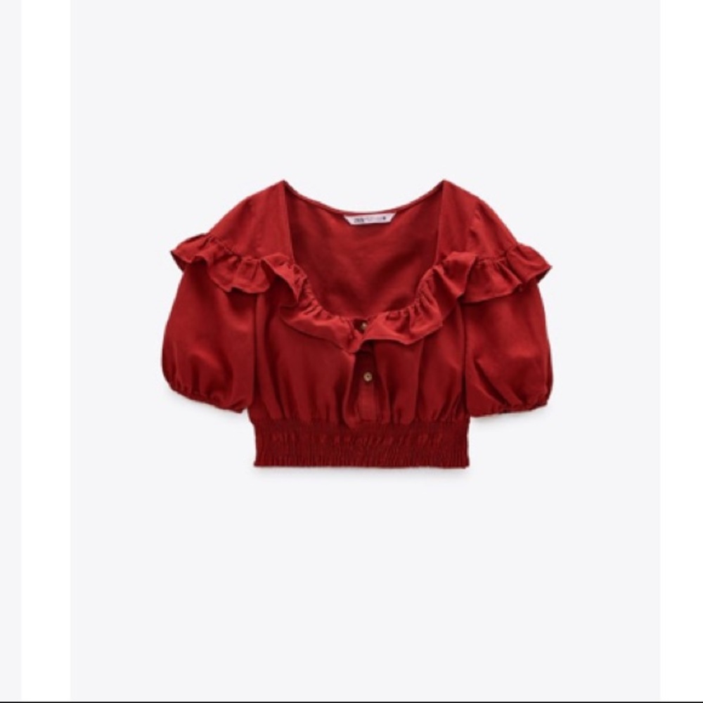 Zara red cute cropped shirt - Picture 3 of 3
